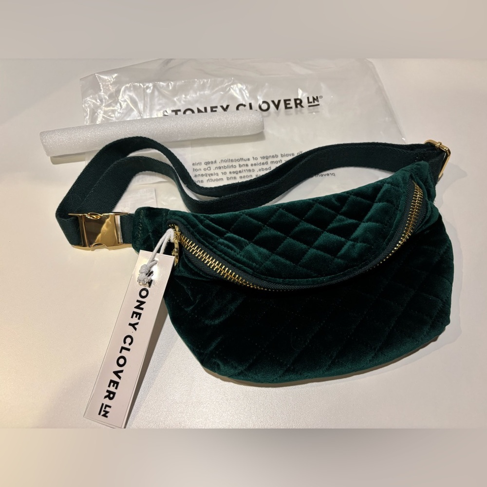 Stoney Clover Lane Classic Fanny Pack Green Quilted Velvet Destination London